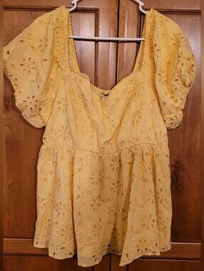 NWT | Torrid Yellow Babydoll Eyelet Challis Blouse